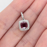 1.4ct Ruby Pendant w Earth Mined Diamonds in Solid 14K White Gold Cushion 6mm