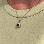 1.4ct Ruby Pendant w Earth Mined Diamonds in Solid 14K White Gold Cushion 6mm