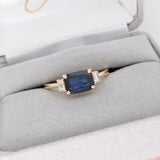 1.3ct East West Sapphire Ring w Earth Mined Diamonds in Solid 14k Gold EM 7x5mm