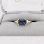 1.3ct East West Sapphire Ring w Earth Mined Diamonds in Solid 14k Gold EM 7x5mm