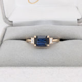 1.3ct East West Sapphire Ring w Earth Mined Diamonds in Solid 14k Gold EM 7x5mm