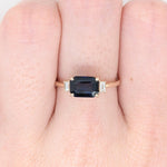 1.3ct East West Sapphire Ring w Earth Mined Diamonds in Solid 14k Gold EM 7x5mm