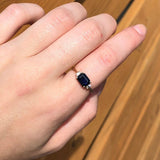 1.3ct East West Sapphire Ring w Earth Mined Diamonds in Solid 14k Gold EM 7x5mm