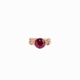 Previously Loved Ruby Ring with Celtic Knot Band Etching in 14K Yellow Gold