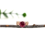 Previously Loved Ruby Ring with Celtic Knot Band Etching in 14K Yellow Gold