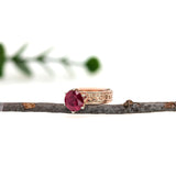 Previously Loved Ruby Ring with Celtic Knot Band Etching in 14K Yellow Gold
