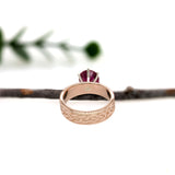 Previously Loved Ruby Ring with Celtic Knot Band Etching in 14K Yellow Gold
