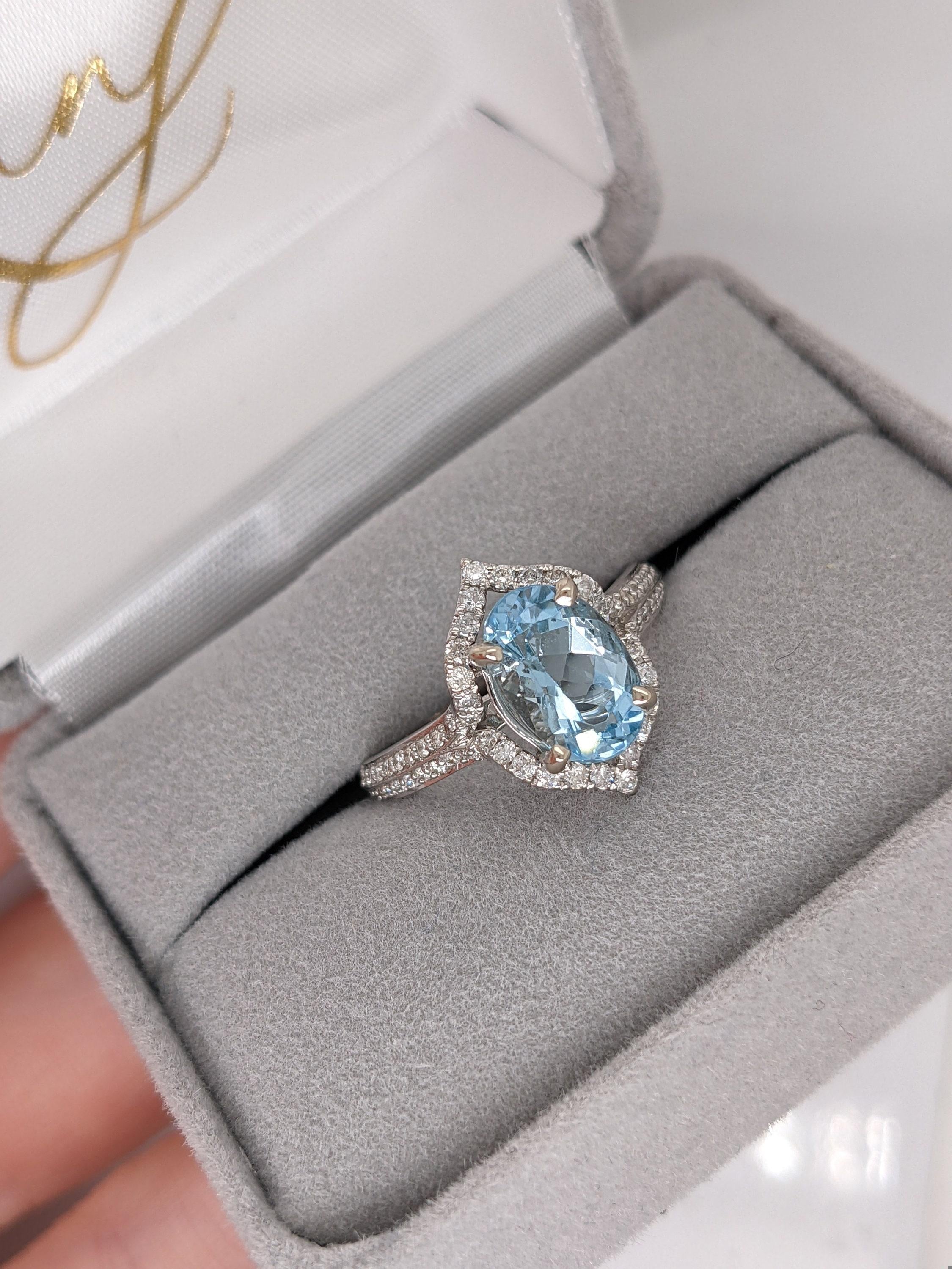 1.8ct Aquamarine Ring w Earth Mined Diamonds in Solid 14k Gold Oval 9x7mm