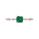 Fancy Green Emerald Ring w Earth Mined Diamonds in Solid 14k Gold | Asscher 4mm | May Birthstone
