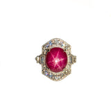 8ct Star Ruby Ring w Diamond Accents and Milgrain details in 14K Gold | OV 12x10