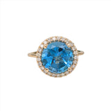 4.4ct Glam Swiss Topaz Ring w Earth Mined Diamonds in 14K Yellow Gold Round 10mm