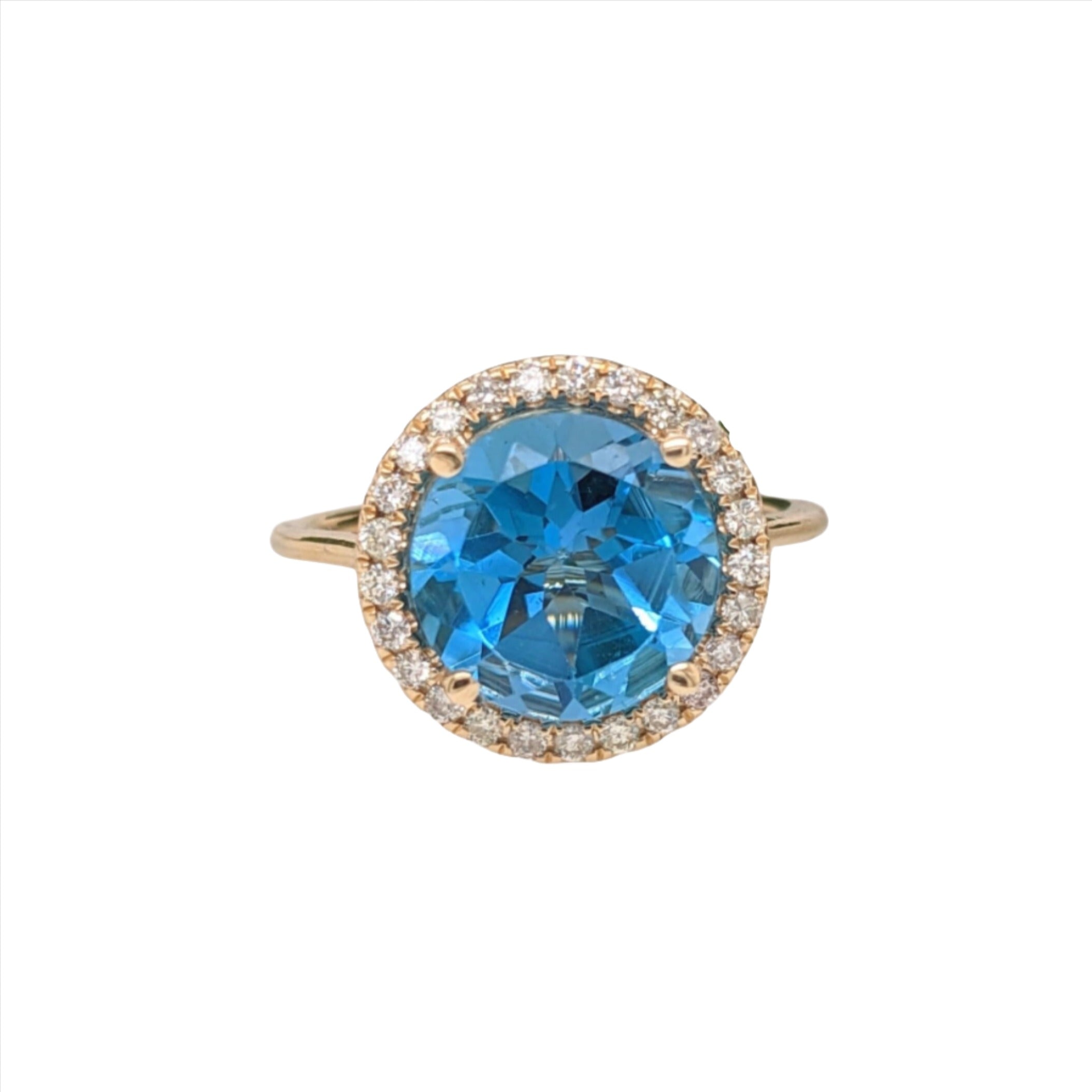 4.4ct Glam Swiss Topaz Ring w Earth Mined Diamonds in 14K Yellow Gold Round 10mm