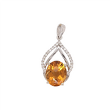 Glowing Citrine Pendant w Earth Mined Diamonds in Solid 14K White Gold | Oval 10x8mm | November Birthstone