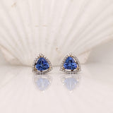 Tanzanite Stud Earring w Earth Mined Diamonds in Solid 14k White Gold Trillion 6mm