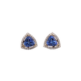 Tanzanite Stud Earring w Earth Mined Diamonds in Solid 14k White Gold Trillion 6mm