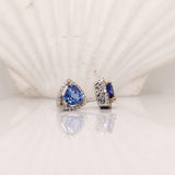 Tanzanite Stud Earring w Earth Mined Diamonds in Solid 14k White Gold Trillion 6mm