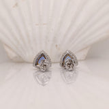 Tanzanite Stud Earring w Earth Mined Diamonds in Solid 14k White Gold Trillion 6mm