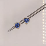 Tanzanite Stud Earring w Earth Mined Diamonds in Solid 14k White Gold Trillion 6mm