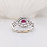 East West Red Ruby Ring w Earth Mined Diamond in Solid 14k White Gold Oval 6x4mm