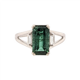 2.5ct Green Tourmaline Ring w Earth Mined Diamonds in Solid 14K White Gold | Emerald cut 11x6mm | October Birthstone