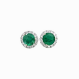 Green Emerald Studs with a Natural Diamond Halo in 14k Solid White, Yellow, Rose