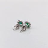 Green Emerald Studs with a Natural Diamond Halo in 14k Solid White, Yellow, Rose