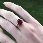 2.3ct Red Ruby Ring w Earth Mined Diamonds in Solid 14K Gold | Oval 10x8mm