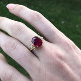 2.3ct Red Ruby Ring w Earth Mined Diamonds in Solid 14K Gold | Oval 10x8mm