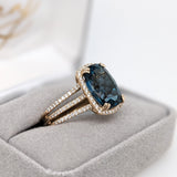 9ct London Blue Topaz Ring w Earth Mined Diamonds in Solid 14k Gold CU 14x10mm