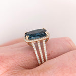 9ct London Blue Topaz Ring w Earth Mined Diamonds in Solid 14k Gold CU 14x10mm