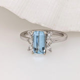 1.2ct Aquamarine Ring w Earth Mined Diamonds in Solid 14K White Gold | Emerald Cut 9x5mm
