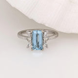 1.2ct Aquamarine Ring w Earth Mined Diamonds in Solid 14K White Gold | Emerald Cut 9x5mm