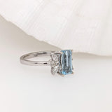 1.2ct Aquamarine Ring w Earth Mined Diamonds in Solid 14K White Gold | Emerald Cut 9x5mm
