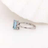 1.2ct Aquamarine Ring w Earth Mined Diamonds in Solid 14K White Gold | Emerald Cut 9x5mm