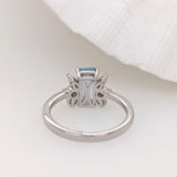 1.2ct Aquamarine Ring w Earth Mined Diamonds in Solid 14K White Gold | Emerald Cut 9x5mm