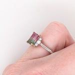 Fabulous Watermelon Tourmaline Ring in 14K White Gold w Natural Diamond Accents