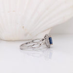 Oval Sapphire Ring w Natural Diamond Halo in Solid 14k White Gold | Split Shank