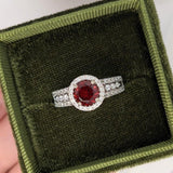 1.4ct Spessartine Garnet Ring w Earth Mined Diamonds in Solid 14K White Gold | Round 6.5mm