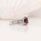 1.4ct Spessartine Garnet Ring w Earth Mined Diamonds in Solid 14K White Gold | Round 6.5mm