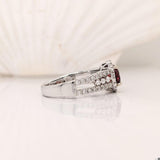 1.4ct Spessartine Garnet Ring w Earth Mined Diamonds in Solid 14K White Gold | Round 6.5mm