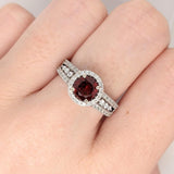 1.4ct Spessartine Garnet Ring w Earth Mined Diamonds in Solid 14K White Gold | Round 6.5mm