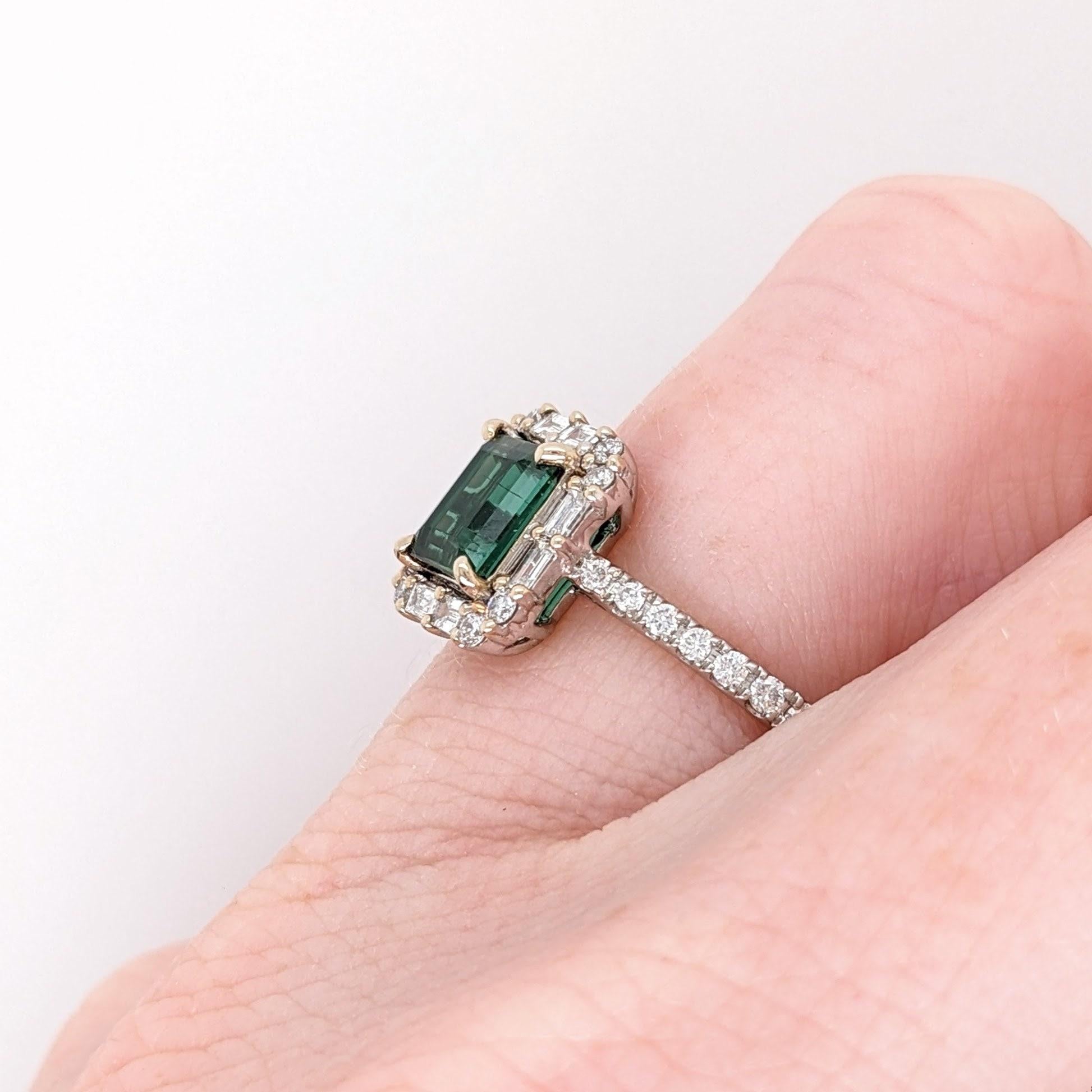 Tourmaline Ring w Earth Mined Diamonds in Solid 14k Dual Tone Gold EM 6x5mm