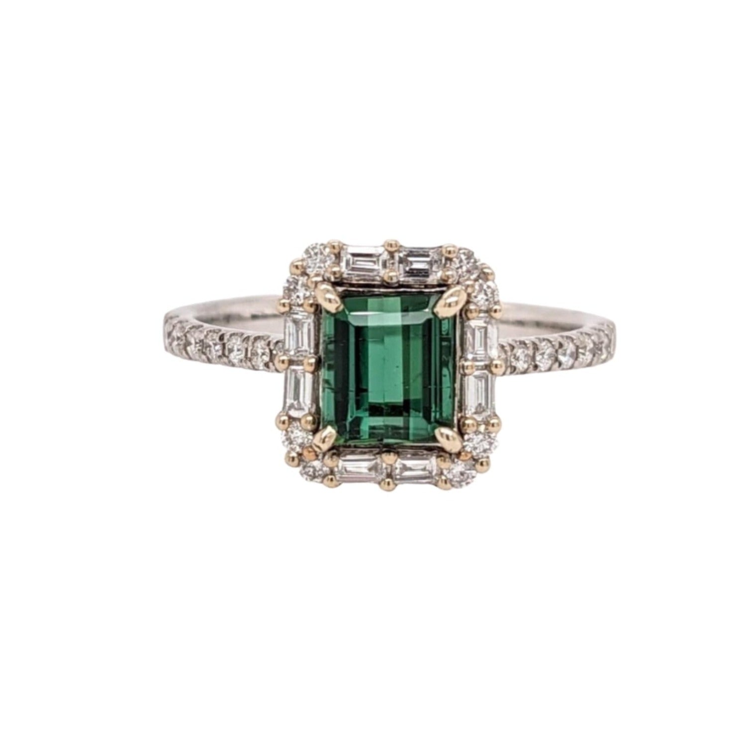 Tourmaline Ring w Earth Mined Diamonds in Solid 14k Dual Tone Gold EM 6x5mm