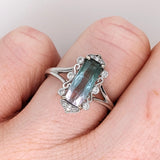 Unique Bi-Color Blue & Pink Tourmaline Ring in Solid 14K White Gold w Diamonds
