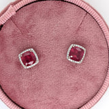 Madagascar Ruby Stud Earrings w Earth Mined Diamonds in Solid 14K Gold CU 7mm