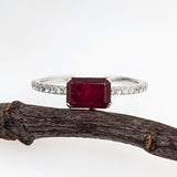 East West Ruby Ring with Diamond Accents