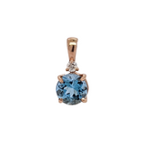 Solitaire Aquamarine Pendant w Earth Mined Diamonds in Solid 14k Rose Gold | Round 4.6mm | March Birthstone