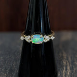 East West Opal Ring w Earth Mined Diamonds in Solid 14k Yellow Gold Oval 8x6mm