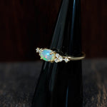 East West Opal Ring w Earth Mined Diamonds in Solid 14k Yellow Gold Oval 8x6mm