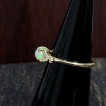 East West Opal Ring w Earth Mined Diamonds in Solid 14k Yellow Gold Oval 8x6mm